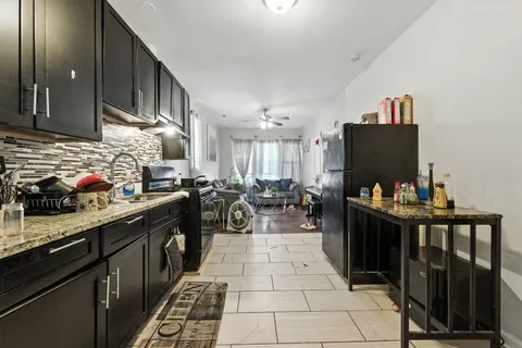 a kitchen with lots of counter top space