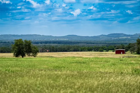 a view of green field with trees in the background