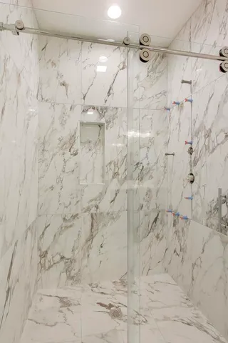 a bathroom with a shower