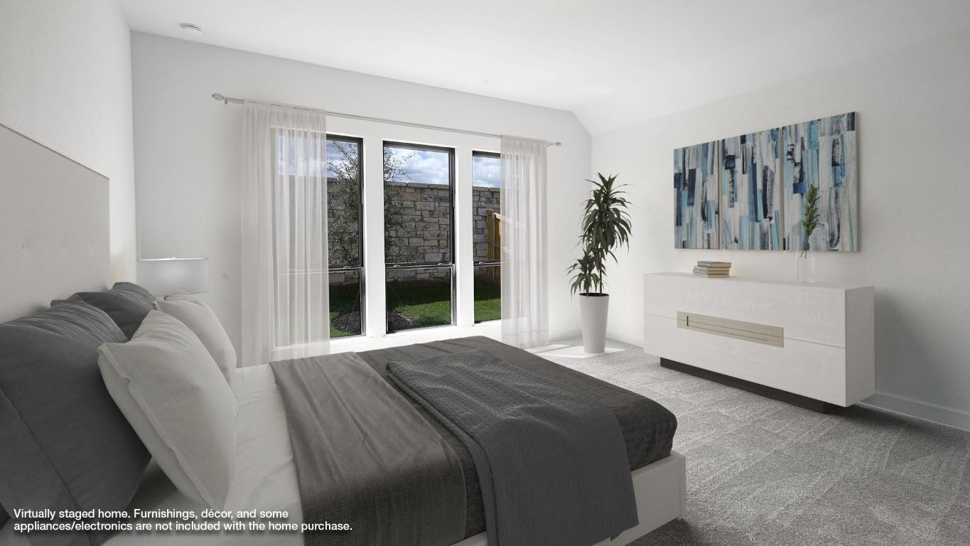 175 High Rock Pass Kyle, TX 78640 - Photo 6 of 39 Carpeted bedroom with vaulted ceiling and baseboards