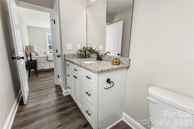 a bathroom with a sink a toilet and a mirror