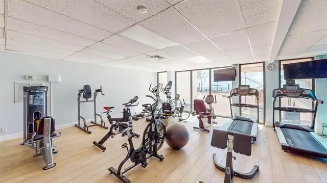 a view of a room with gym equipment