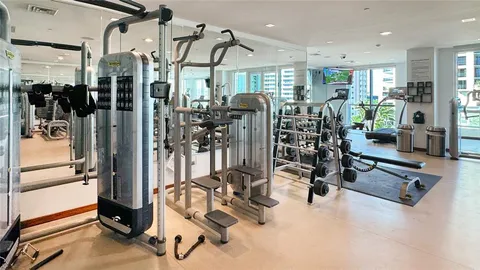a view of a room with gym equipment