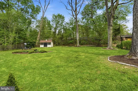 a view of a backyard with a small cabin