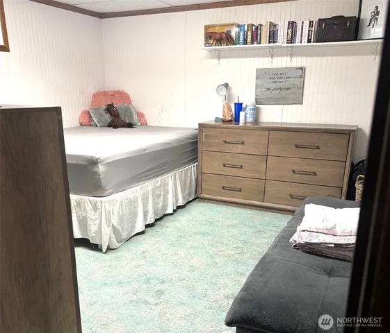 a bedroom with a bed and a dresser