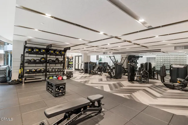 a view of a room with gym equipment