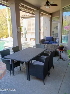 a view of a terrace with a bench