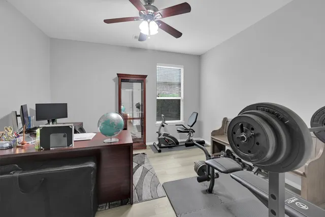 a view of workspace with kitchen view