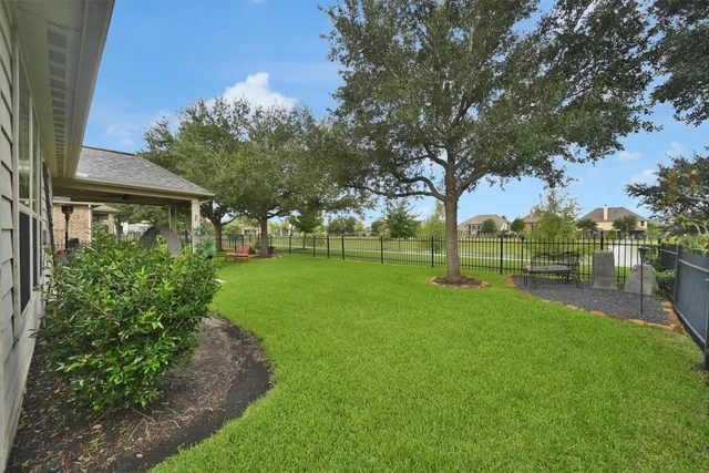 a view of a park with large trees