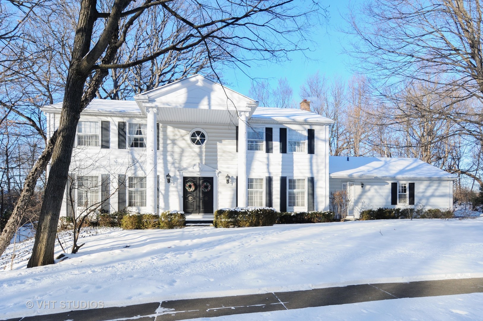 a front view of a building with street
