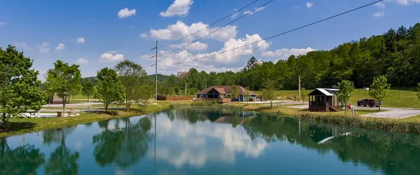 a view of a lake with houses