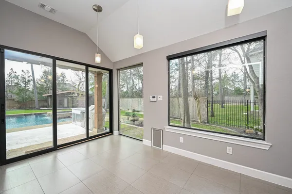 a view of a garden with a slide