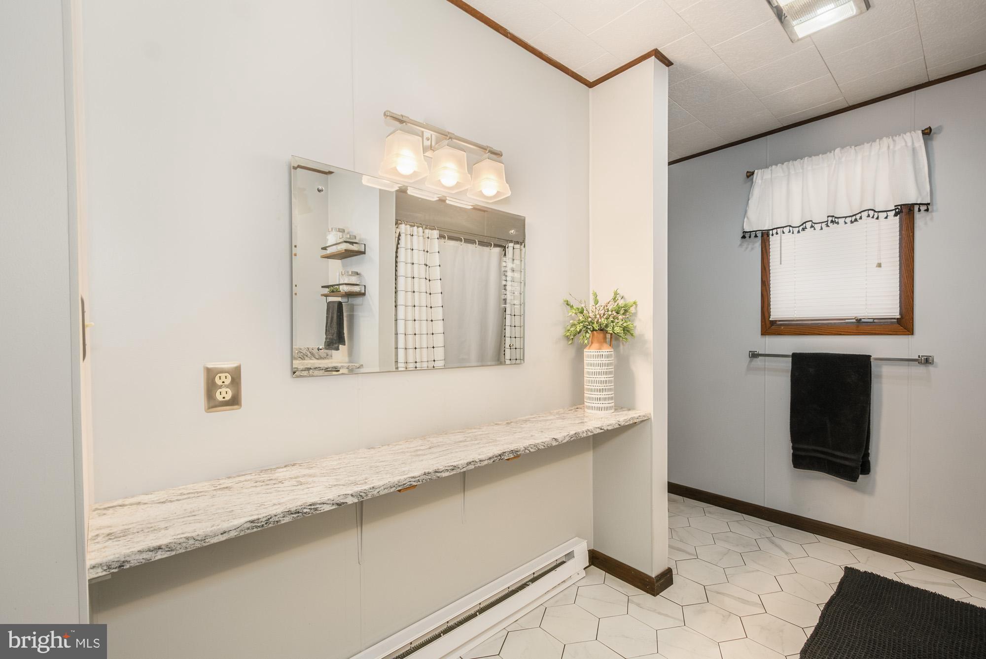 18 Frederick Circle Swanton, MD 21561 - Photo 28 of 63 a bathroom with a granite countertop sink and a mirror