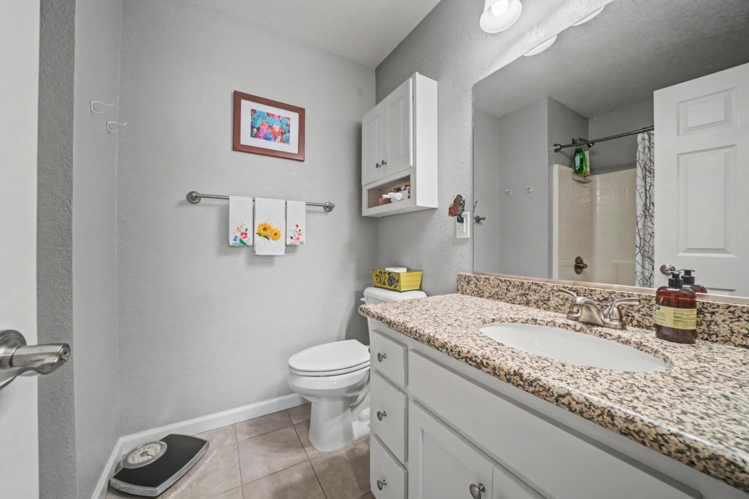 143 Emerald Lane Jackson, CA 95642 - Photo 27 of 53 a bathroom with a granite countertop sink a toilet and a shower