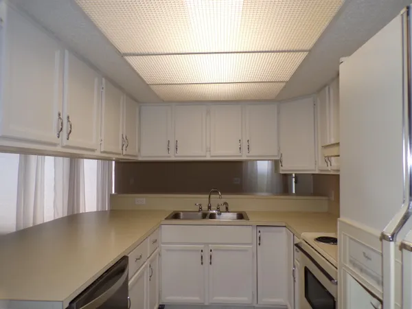 a kitchen with a sink cabinets and stainless steel appliances