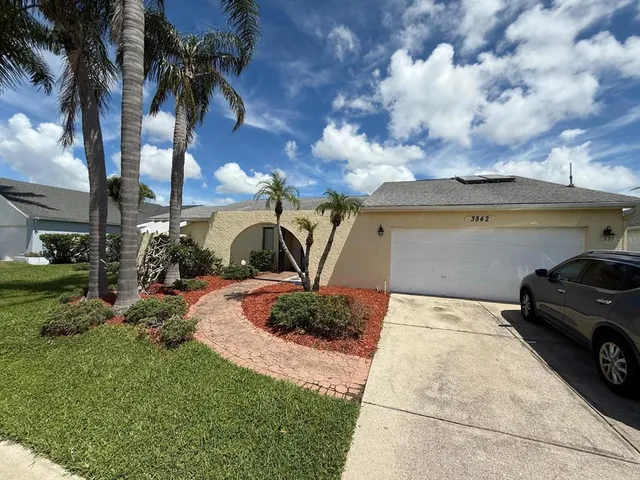 a view of a car parked in the yard