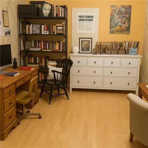 a view of a workspace with furniture