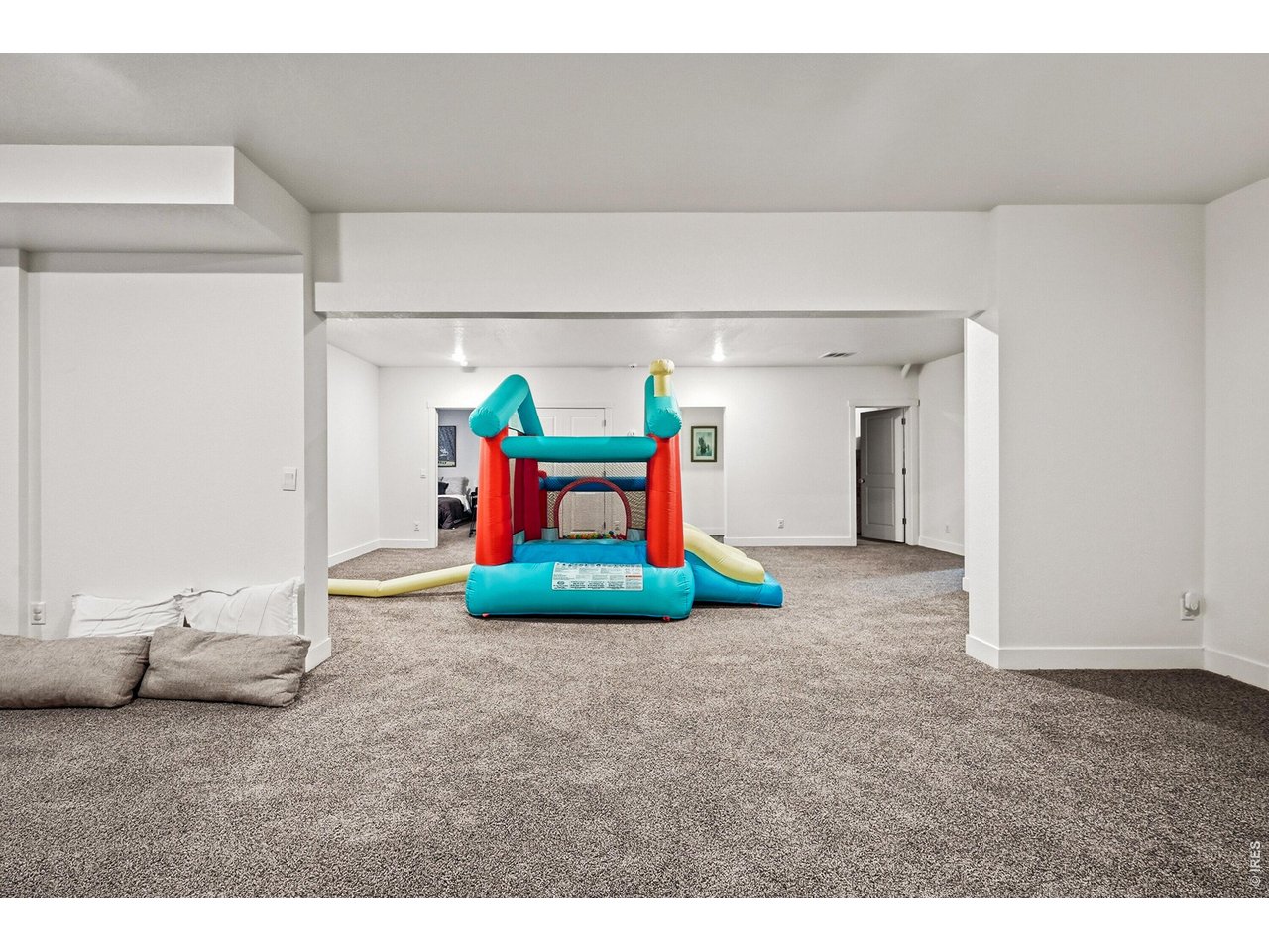 1699 Rivergate Way Berthoud, CO 80513 - Photo 22 of 45 a utility room with stainless steel appliances wooden floor and chandelier