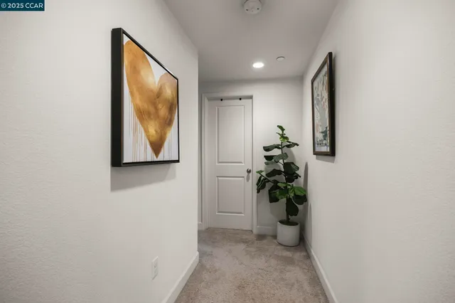 a view of a hallway with potted plants