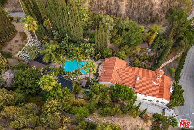 a view of swimming pool with outdoor seating and a potted plant