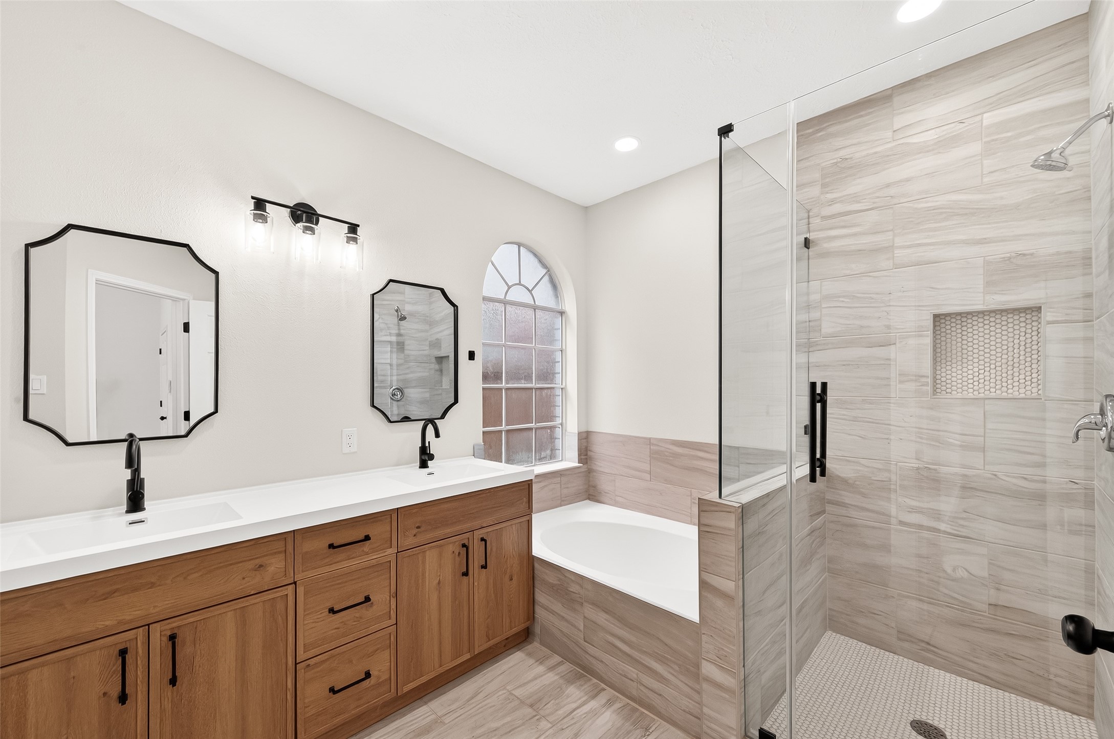 6714 Cleft Stone Drive Houston, TX 77084 - Photo 24 of 49 Primary Bathroom with Double Vanity and new frameless shower.