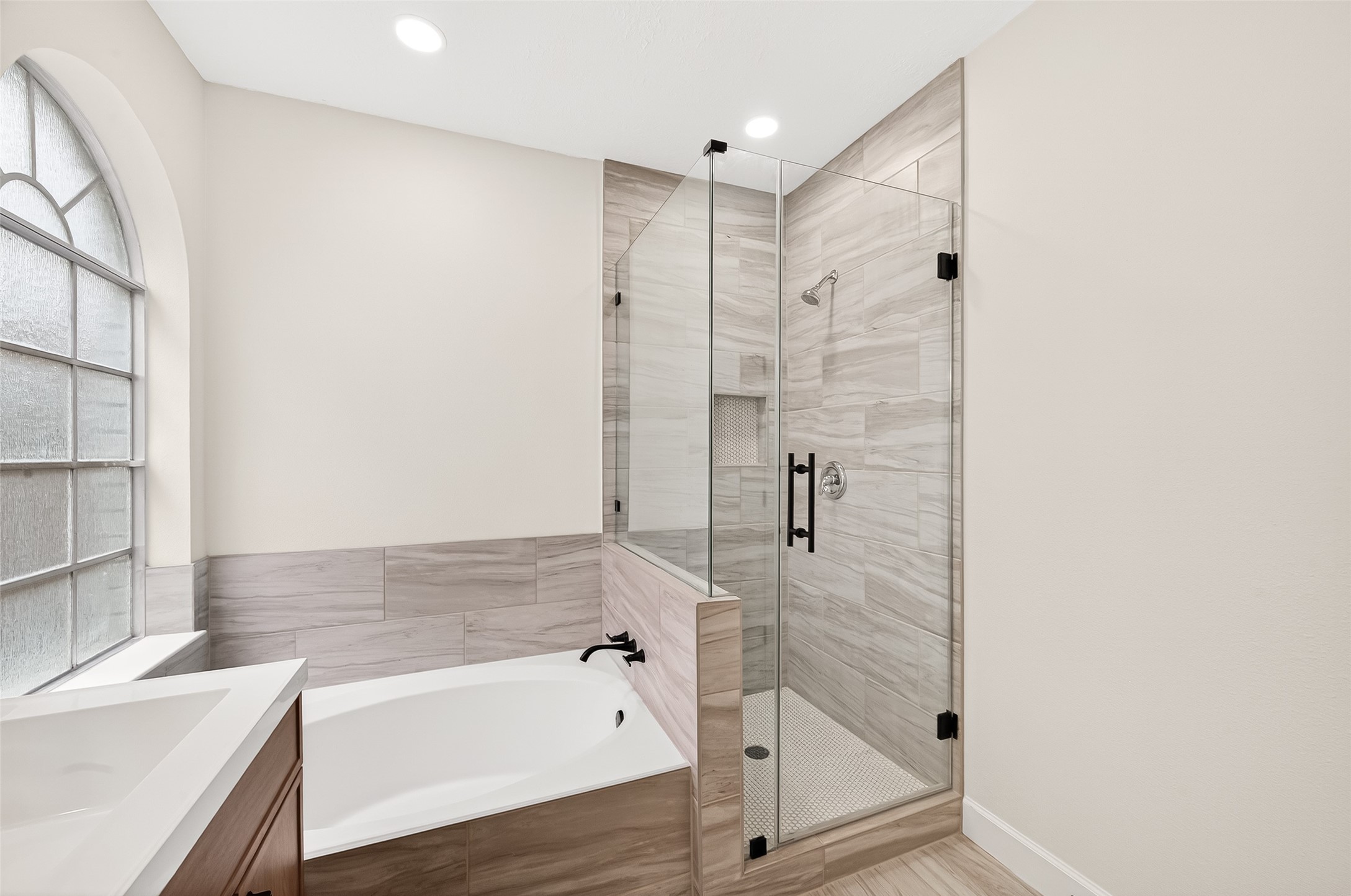 6714 Cleft Stone Drive Houston, TX 77084 - Photo 25 of 49 Primary Bathroom with Double Vanity and new frameless shower.