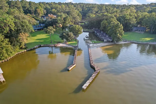 a view of a lake with a big yard