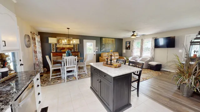 a view of a living room and dining room
