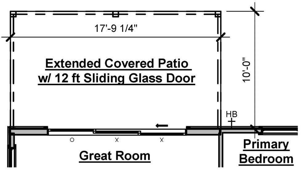 Extended Covered Patio w/ 12 foot sliding glass door