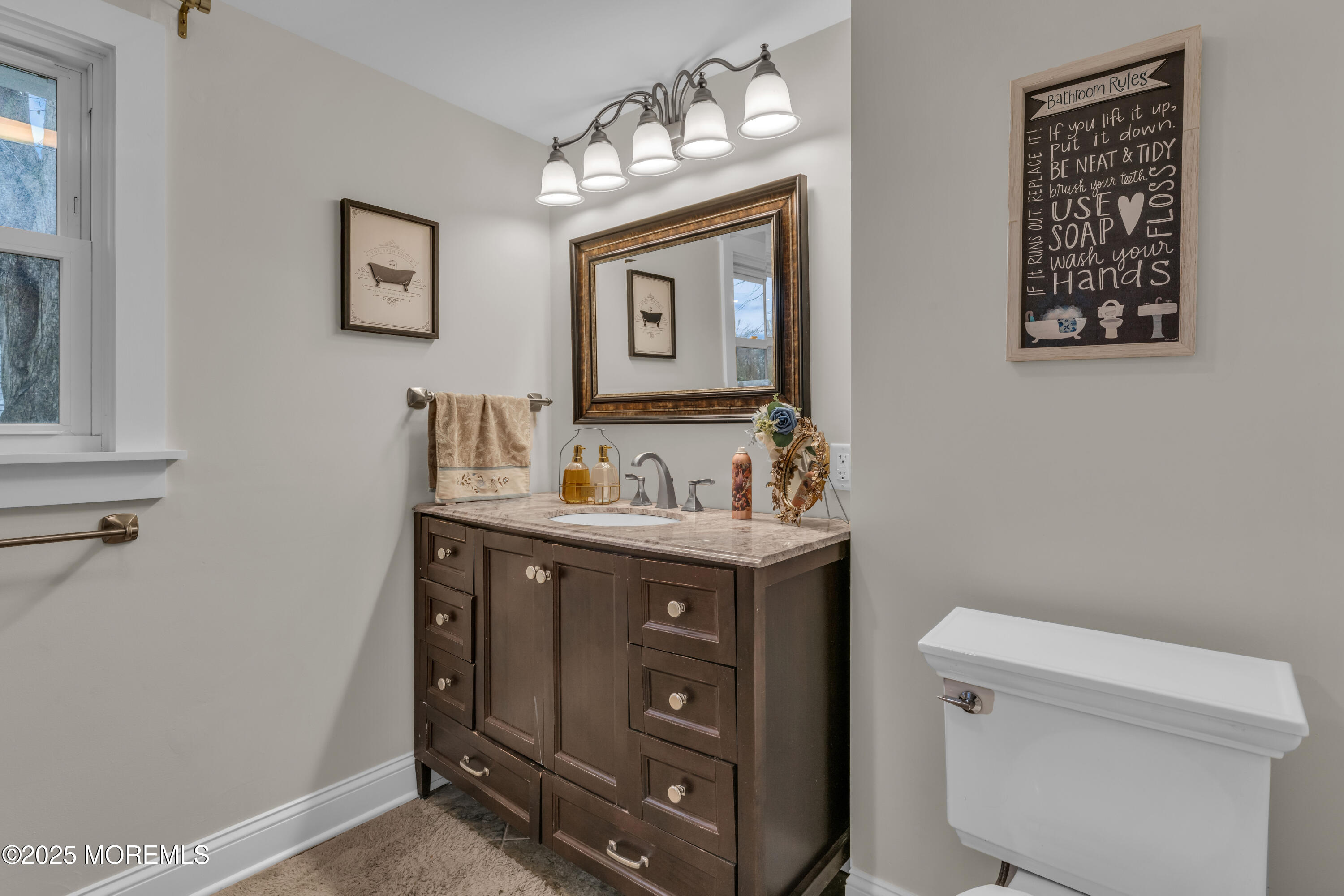 91 Sycamore Avenue Little Silver, NJ 07739 - Photo 11 of 52 a bathroom with a sink a mirror and a toilet