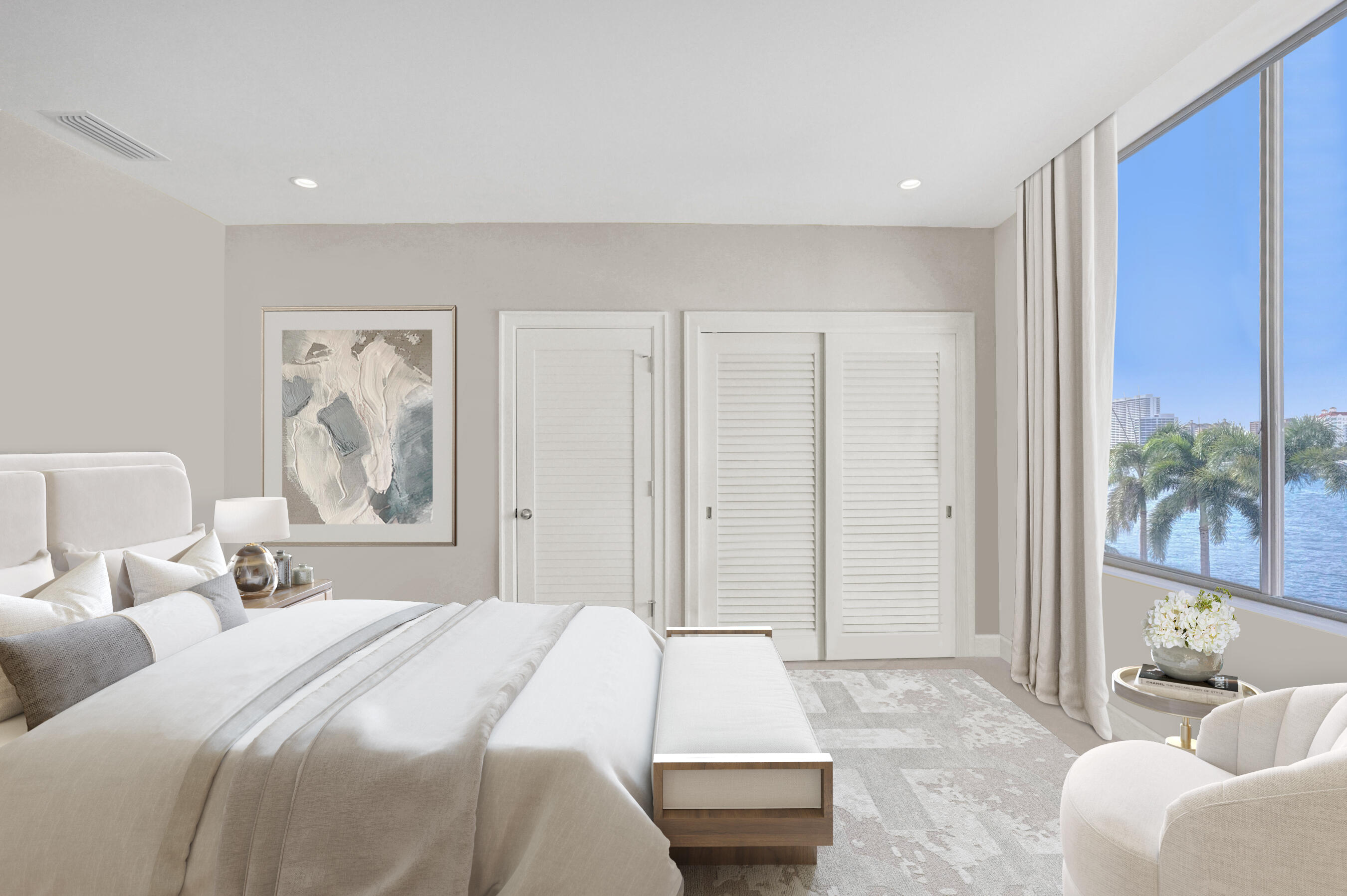 44 Cocoanut Row, Unit 315A/316A Palm Beach, FL 33480 - Photo 9 of 13 a spacious bedroom with a bed and glass walk in closet