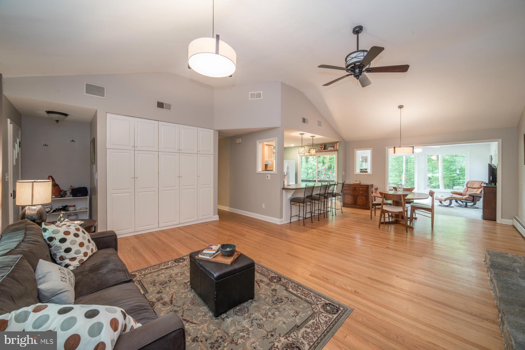 Vaulted ceiling and fan