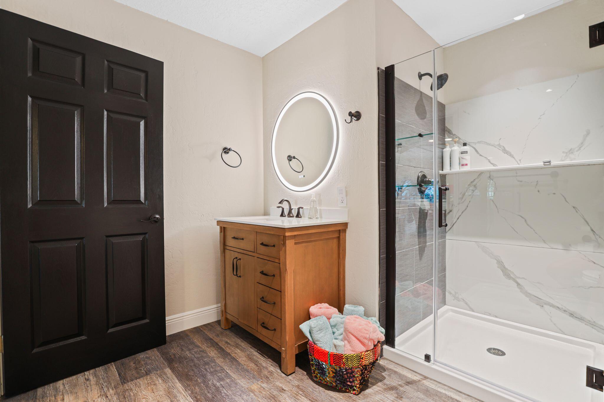 503 Hernando Street Fort Pierce, FL 34949 - Photo 62 of 96 a bathroom with a sink mirror and shower