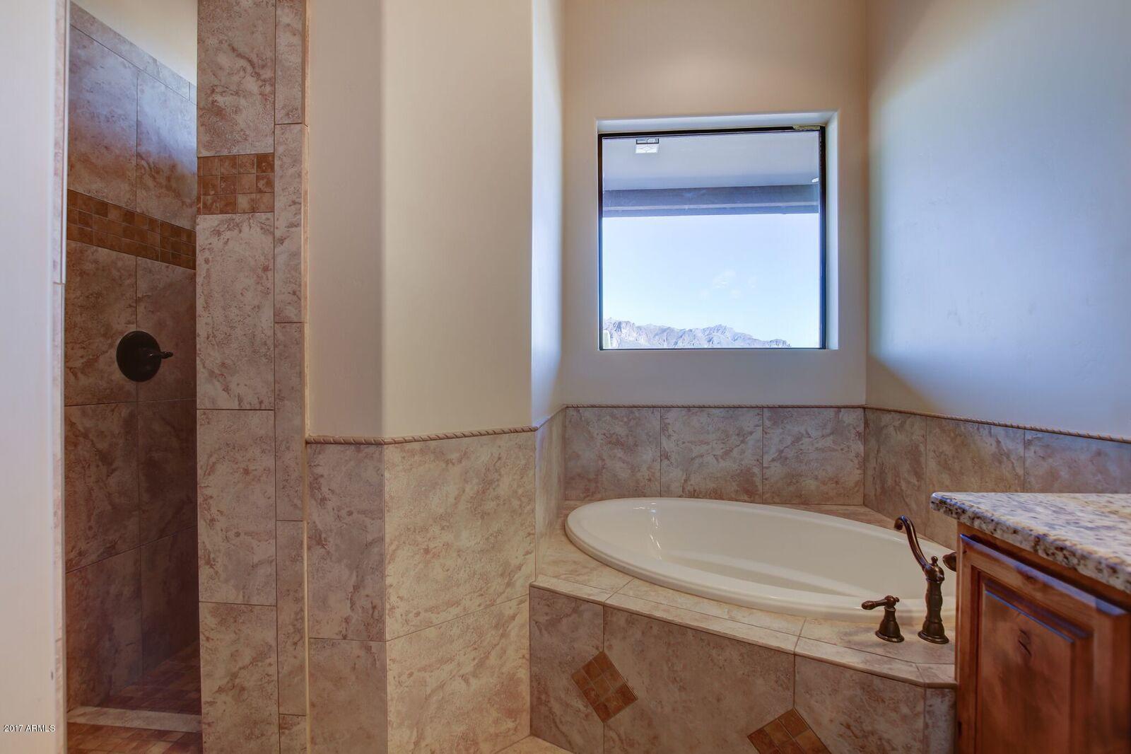 1735 North Starr Road Apache Junction, AZ 85119 - Photo 26 of 50 a bathroom with a granite countertop sink a toilet and shower