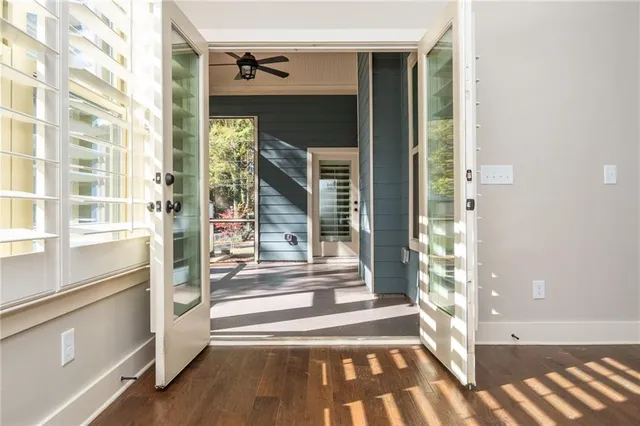 a living room with a large window