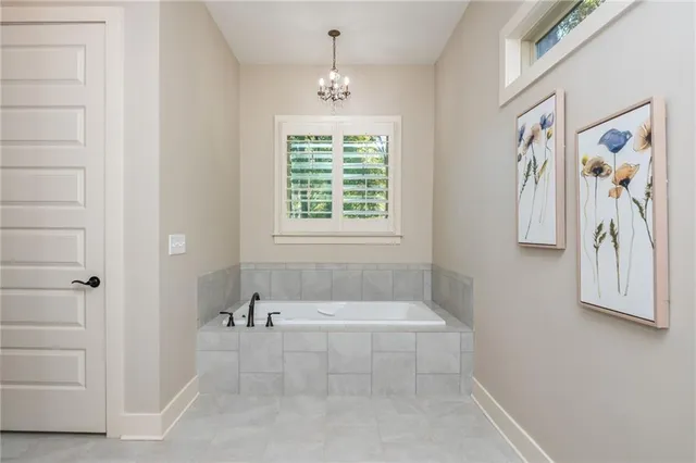 a bathroom with a bathtub