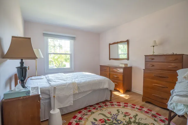 a bedroom with a bed and a closet