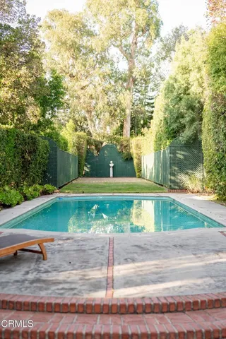 a view of a garden with a flower garden