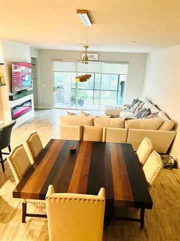 a living room with a couch and a table