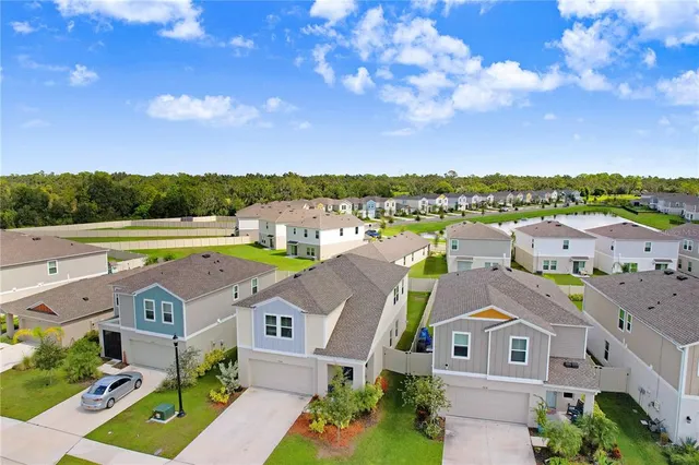 a view of a city with a houses