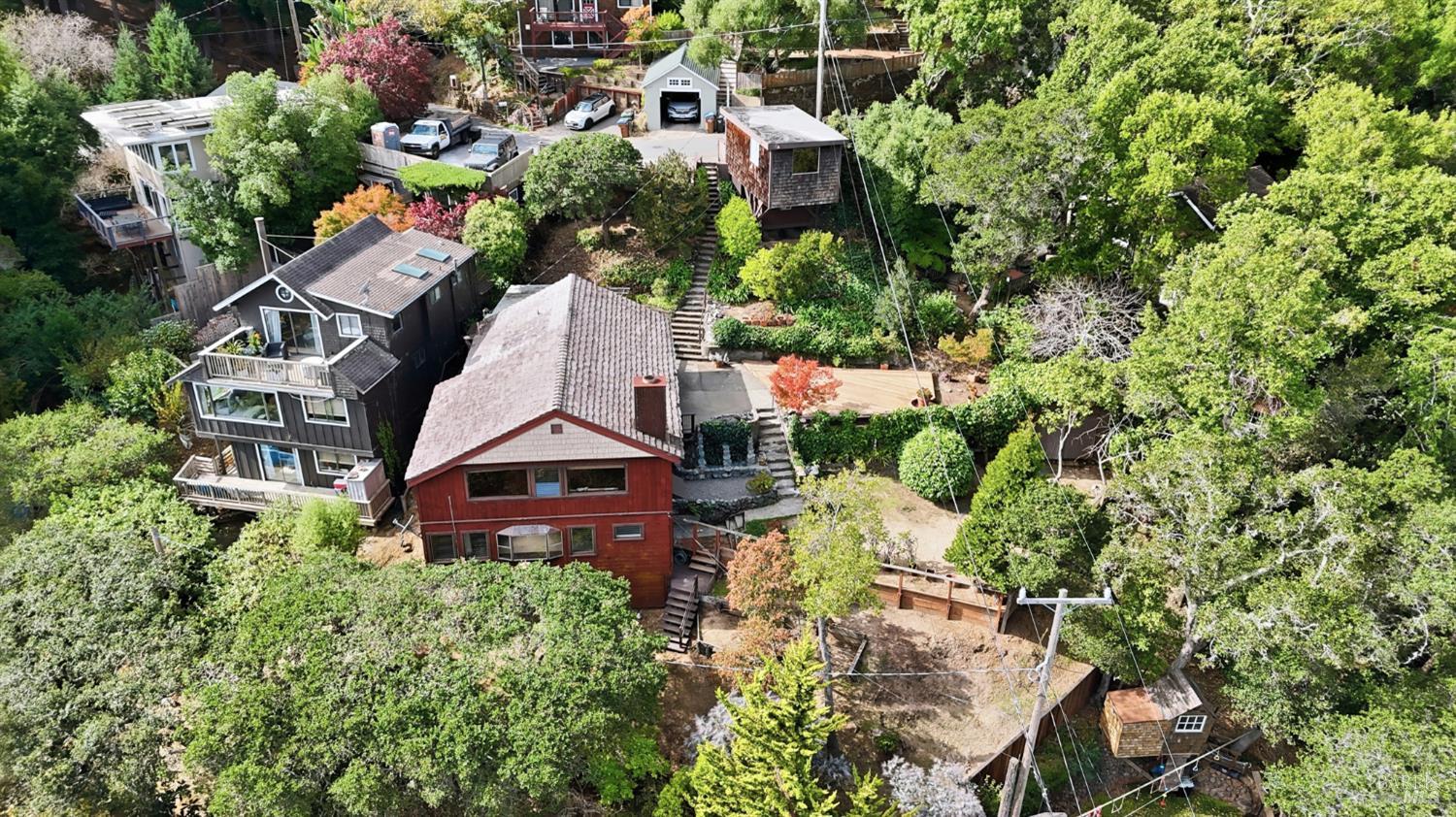 666 Redwood Avenue Corte Madera, CA 94925 - Photo 15 of 43 an aerial view of a house with a yard and garden