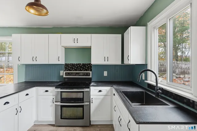 a kitchen with a sink cabinets and stainless steel appliances