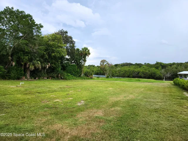 a view of a field with an trees
