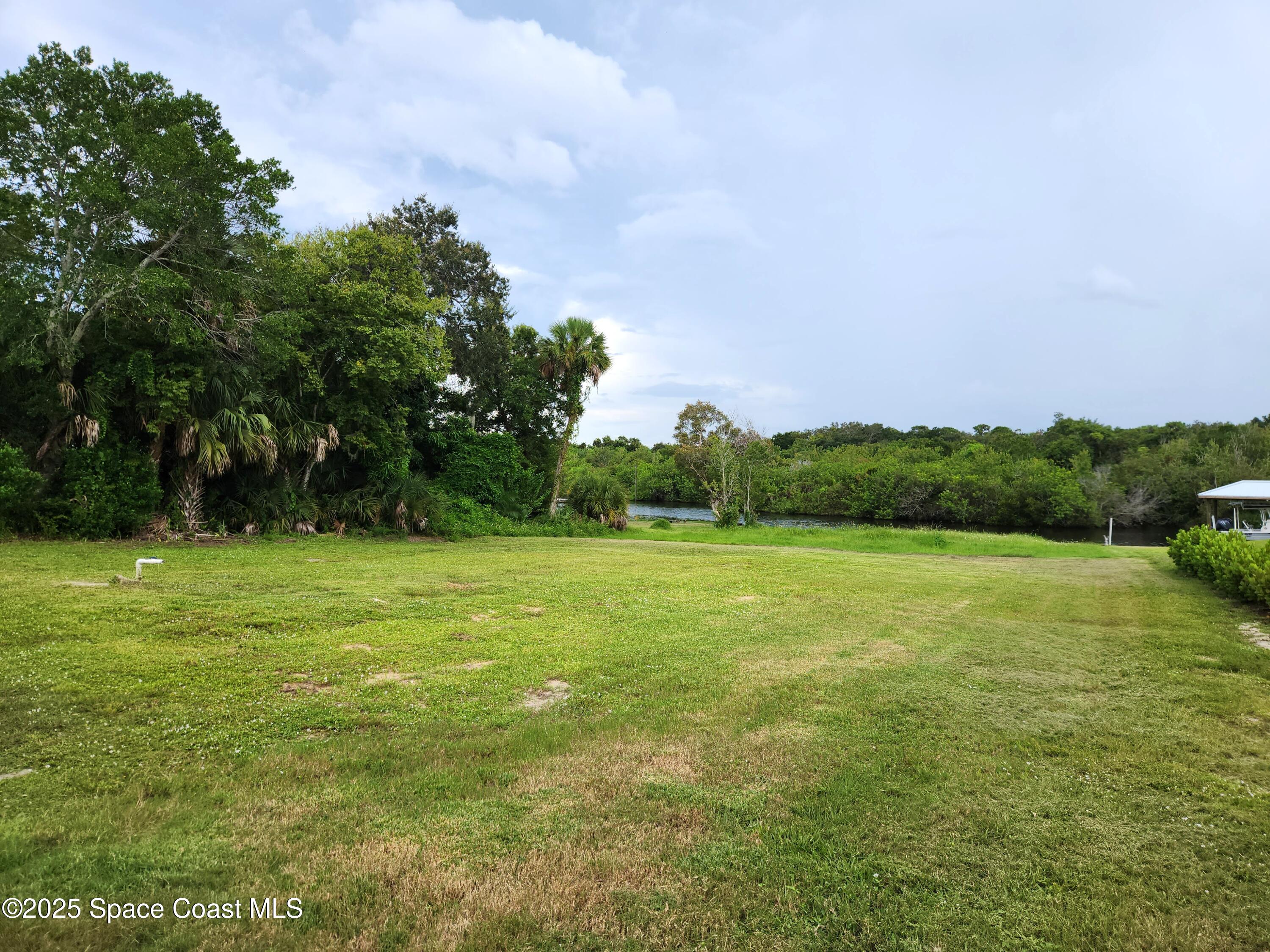a view of a field with an trees