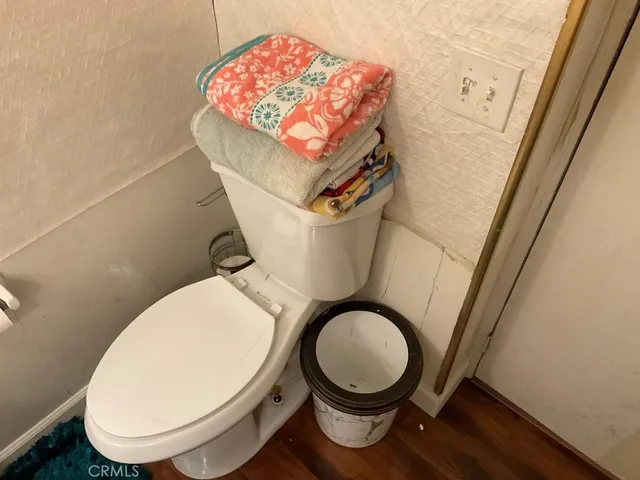 a close view of a toilet in a bathroom