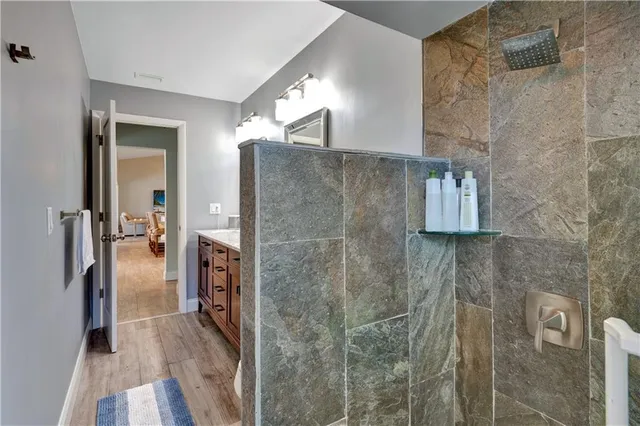 a view of a deck with a table and chairs