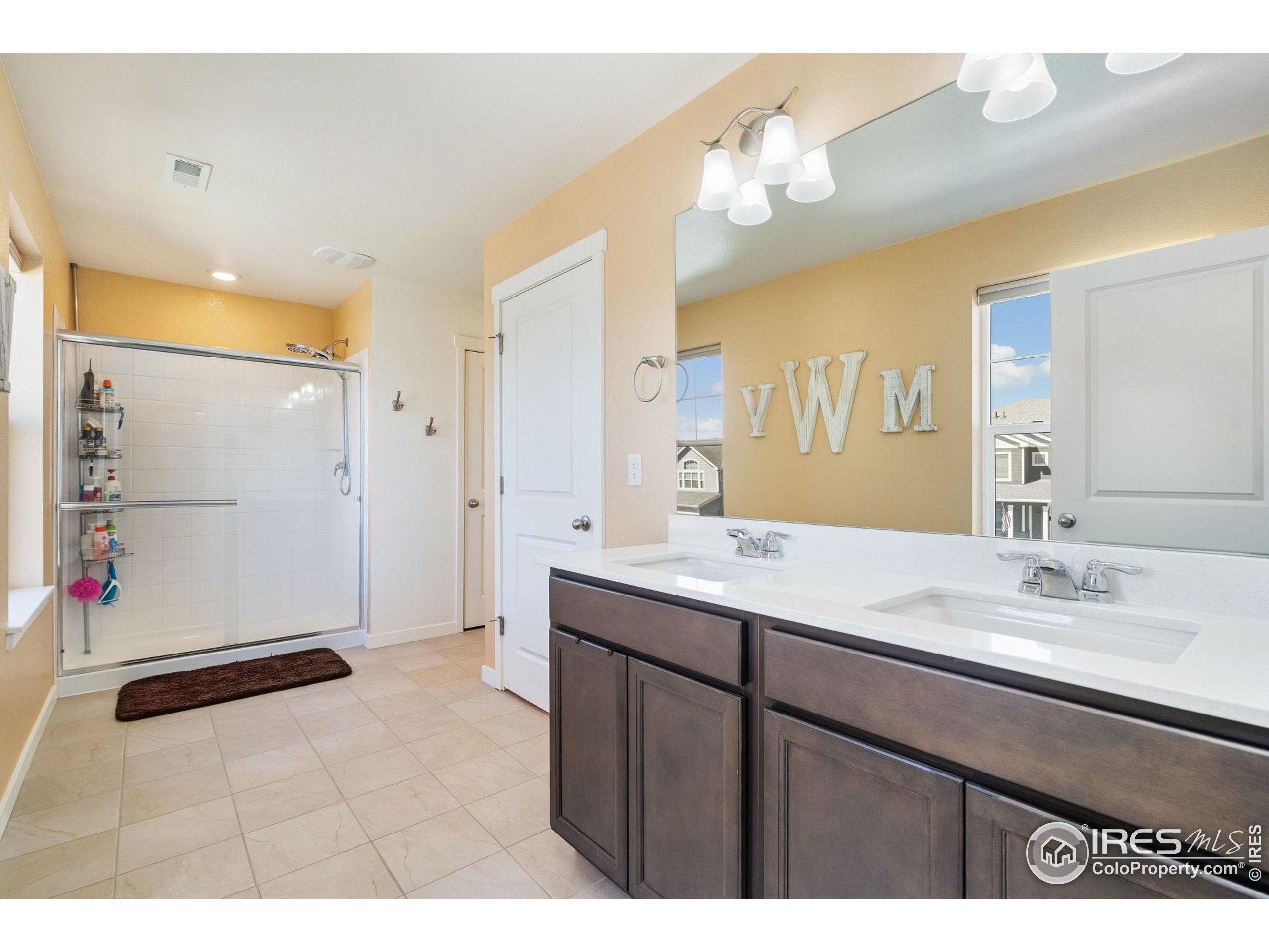 1233 Lily Mountain Road Severance, CO 80550 - Photo 23 of 44 a bathroom with a sink a mirror and a shower