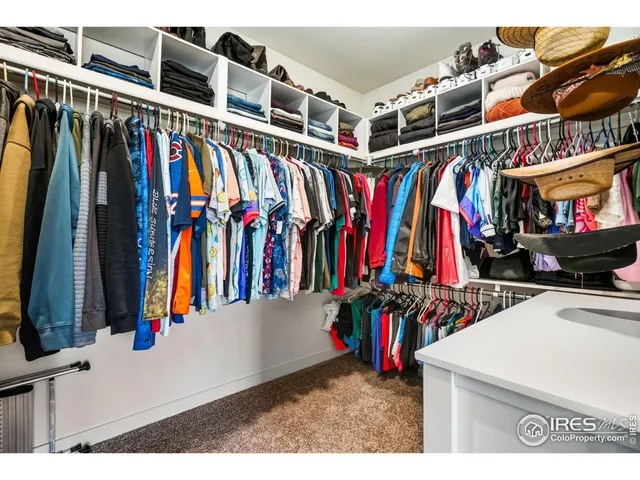 a view of walk in closet with clothes and shoes