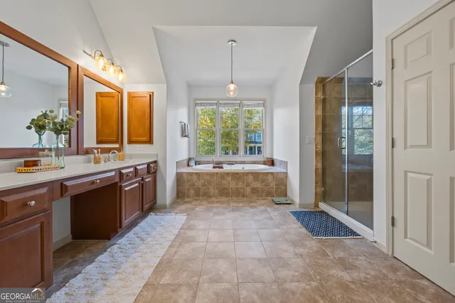 a view of a park with swings