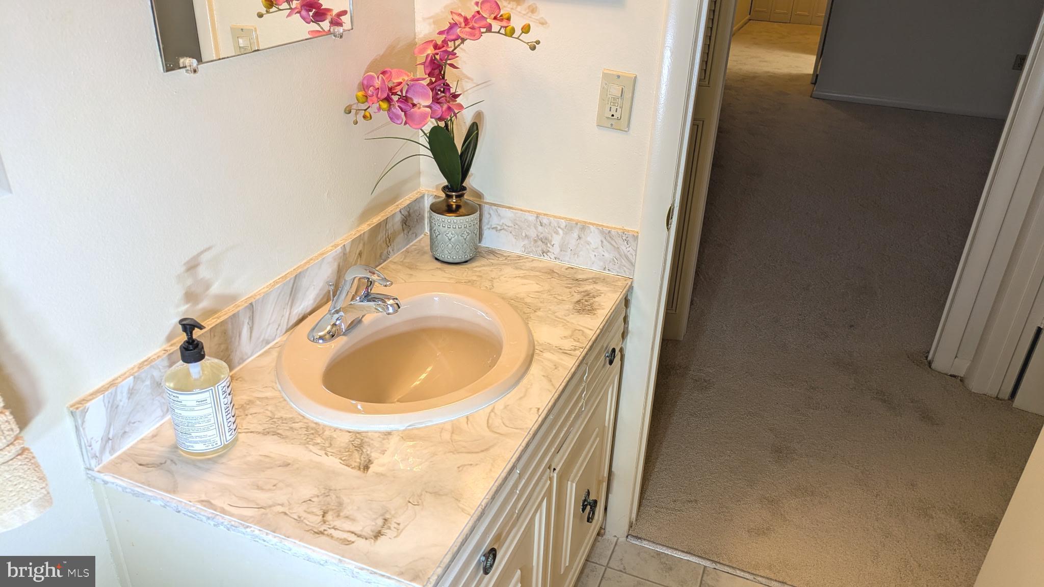 3378 Chiswick Court, Unit 523E Silver Spring, MD 20906 - Photo 12 of 24 a bathroom with a granite countertop sink and a mirror